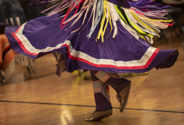 11-year-old Annaleig Sylestine, a member of the Alabama-Coushatta tribe, performs a Fancy Shawl Dance  during the 2024 Georgetown Powwow, held Saturday, September 28, 2024 at the Boys and Girls Club of Georgetown.  Sponsored by GTX Connect, this is Georgetown's first Powwow since the event  was last held at Southwestern University in 2019.  Photo by Andy Sharp.