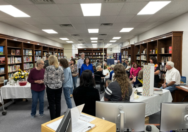 Florence residents gather in the Florence Library to celebrate the Library’s 50th birthday on Thursday, October 25.  Photo courtesy of Friends of the Florence Public Library.