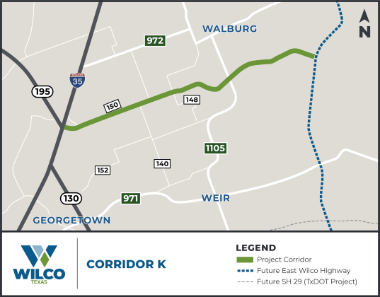 The proposed roadway for Arterial K, formerly known as Corridor K, is part of the county’s long-range plan and will connect Interstate 35 to the future East Wilco Highway. Illustration Courtesy of Williamson County.