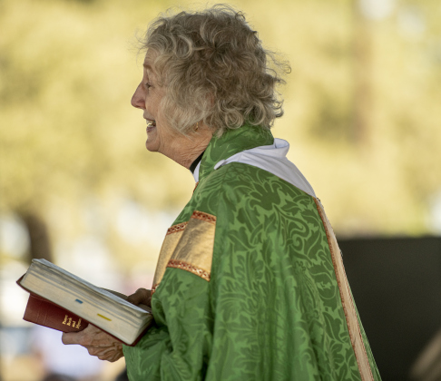 The Reverend Mary Ann Huston conducts a Blessing of the Animals service for Grace Episcopal Church, held at San Gabriel Park on Sunday, October 6, 2024.   Photo by Andy Sharp.