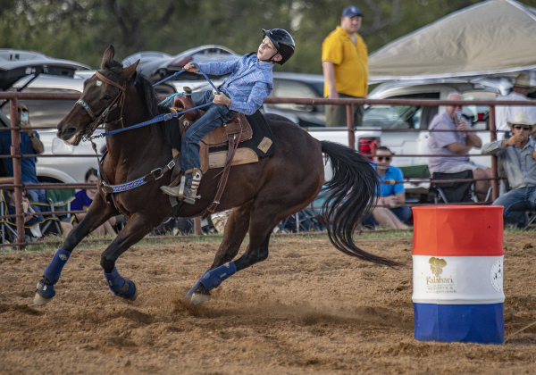 Oliver Smith competes in Junior Barrel Racing at the 31st Annual Clayman Rodeo on Saturday, October 5, 2024.  Held at Windsong Farm, the rodeo was founded by Kelly and Jim Bob Clayman.    Photo by Andy Sharp.