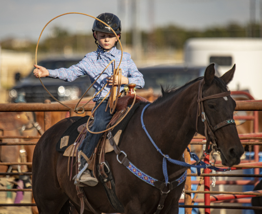 Oliver Smith gets ready for Breakaway Roping  at the 31st Annual Clayman Rodeo on Saturday, October 5, 2024.  Held at Windsong Farm, the rodeo was founded by Kelly and Jim Bob Clayman.    Photo by Andy Sharp.