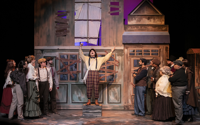 Che Greeno, center, playing Tobias Ragg, is pictured during a Thursday, October 3, 2024 dress rehearsal of "Sweeney Todd," playing on the Springer Stage at the Georgetown Palace through November 3rd.    Photo by Andy Sharp.