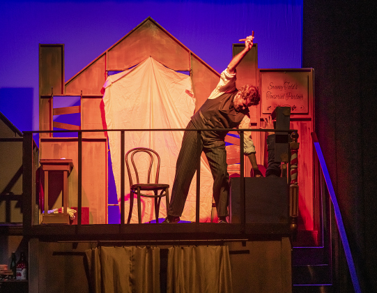 Damon Brown, playing Sweeney Todd, is pictured during a Thursday, October 3, 2024 dress rehearsal of "Sweeney Todd," playing on the Springer Stage at the Georgetown Palace through November 3rd.    Photo by Andy Sharp.