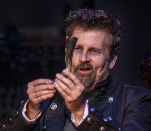 Damon Brown, playing Sweeney Todd, is  pictured during a Thursday, October 3, 2024 dress rehearsal of "Sweeney Todd," playing on the Springer Stage at the Georgetown Palace through November 3rd.    Photo by Andy Sharp.
