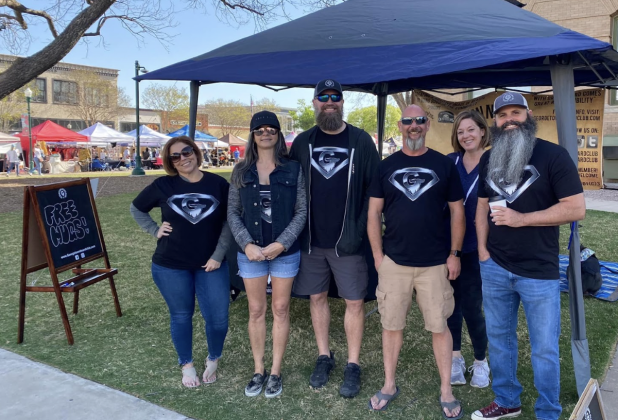 The Beard Club gave out free hugs on the Square to people who needed a hug. (Left to right) Courtney Stoffel, Stephanie Lala, Chad Lala, Steve Hall, Christy Fisher, Rob Kiddie. Photo courtesy of The Georgetown Beard Club.