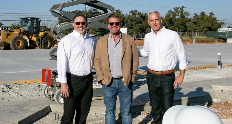 From left, Mick Hawton the Chief Strategy Officer at Headwater, Carter Perrin the Managing Director of Partners Development and Mayor Josh Schroeder of Georgetown at the building kickoff event October 4.