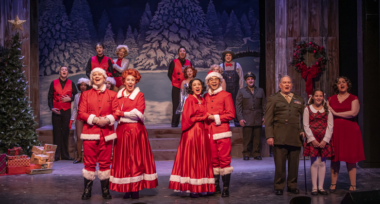 Cast members come together onstage in one of the closing scenes  in the Georgetown Palace dress rehearsal for "White Christmas" on Thursday, November 21, 2024.  The production is playing on the Springer Stage through December 29th.  Photo by Andy Sharp.