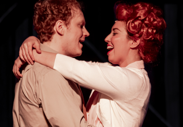 Creighton Moench, left, as Bob Wallace, and Ashley Brooke James, playing Betty Haynes, are pictured in the Georgetown Palace dress rehearsal for "White Christmas" on Thursday, November 21, 2024.  The production is playing on the Springer Stage through December 29th.  Photo by Andy Sharp.