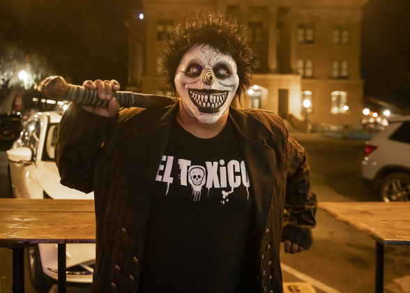Ray Rodriguez was Killer Clown as he visited the Georgetown square along Main Street during  Halloween night  on Thursday, October 31, 2024.   Photo by Andy Sharp.