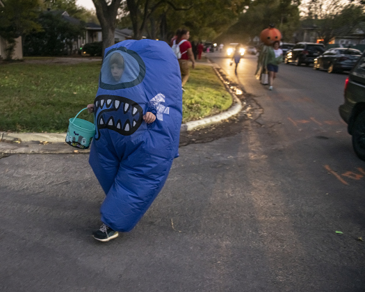 9-year-old Holden Cain was dressed as Among Us, from a video game,  during  Halloween night along Main Street  on Thursday, October 31, 2024.   Photo by Andy Sharp.