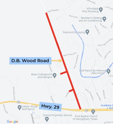 D.B. Wood Road closures. (Courtesy City of Georgetown)