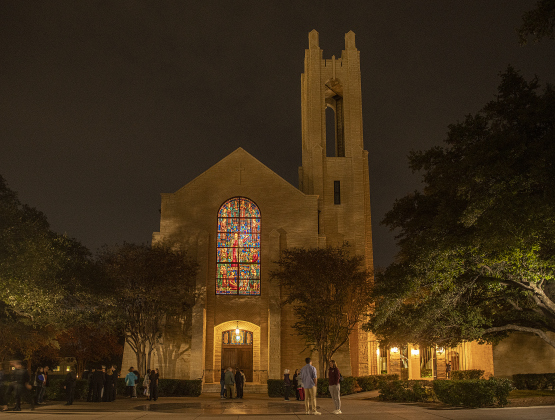 Lois Perkins Chapel, the site of two candlelight services at Southwestern University, is pictured between those services  on Thursday, December 5, 2024. The annual Service of Lessons and Carols began in 1915, then called the Christmas Carol Service.   Photo by Andy Sharp.