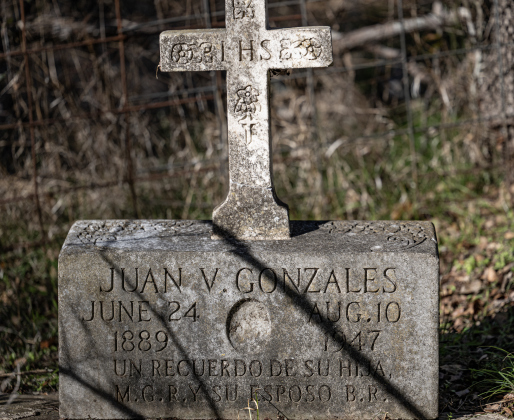 A gravesite marker is mostly intact  in an unnamed cemetery adjacent the Lawrence Chapel Cemetery on Saturday, January 18, 2025.