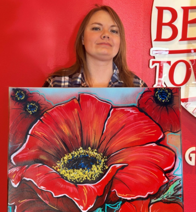 Freelance artist Melissa Scott is the 2025 Red Poppy Festival poster art winner with “Popp’n Poppy.”