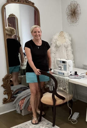 Jetina Bingham stands in the bridal room at Bingham Ranch Events.  Photo by Linda Dwyer