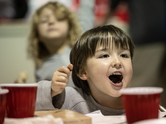 4-year-old Hendrick Hodgkins,  great-grandson of  Ethel Mickan,  enjoys his meal during the 9th Annual Free Soup Supper, held at St. Peter Lutheran Church  on Monday, February 10, 2025.