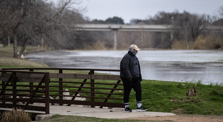 Natalie Bogart enjoyed  a walk  at San Gabriel Park on a very frigid Wednesday afternoon, February 19, 2025, when temperatures were in the low-mid 20s. Photo by Andy Sharp  
