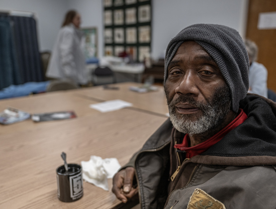 homas Williams finds comfort in a warm place at St. James Episcopal Church on Wednesday, February 19, 2025.
