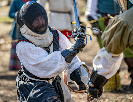 John Drake takes part in an activity called cut and thrust at the Society for Creative Anachronism Bryn Gwald Candlemas, held Saturday, February 1, 2025.