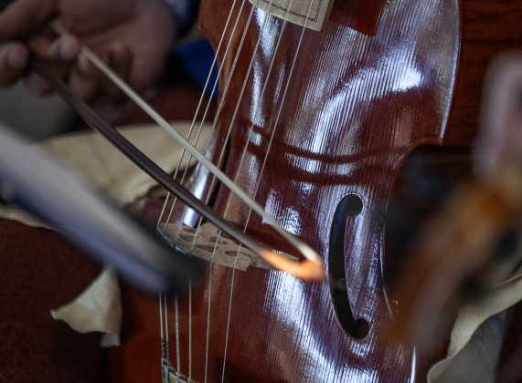 Albrecht Capsprey plays a Viola de Gama, an instrument popular in the 16th Century, at the Society for Creative Anachronism Bryn Gwald Candlemas, held Saturday, February 1, 2025.