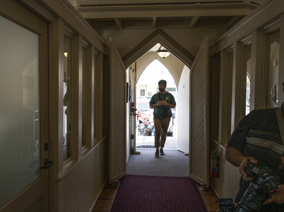 Photographer and festival attendee enters the Grace Heritage Center at 9th and Main Streets during the Texas Photography Festival on Saturday, March 15, 2025.  Nikon and KEH Camera representatives were on hand here.