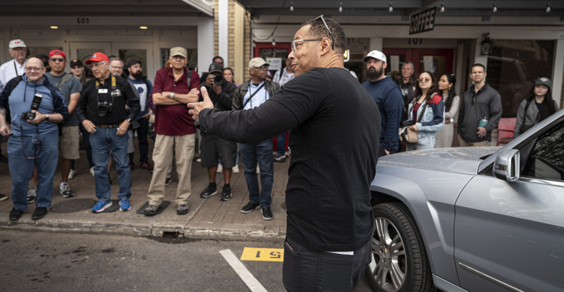 Kevin Beasley, with KEH Camera, led a photo walk around downtown Georgetown during the Texas Photography Festival on Saturday, March 15, 2025.