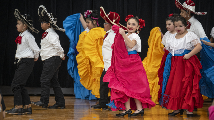 Members of the Georgetown ISD Ballet Folklorico Company (comprised of several district schools) perform during the district’s State of the District event, held at district headquarters on Thursday, March 13, 2025.   Photo by Andy Sharp.