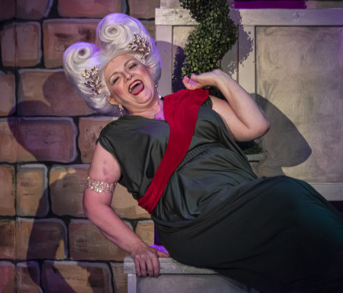 Cathie Sheridan, playing Domina, is pictured in a Thursday, March 20, 2025 dress rehearsal of “A Funny Thing Happened On the Way to the Forum,” playing on the Palace main stage through April 19th.    Photo by Andy Sharp.