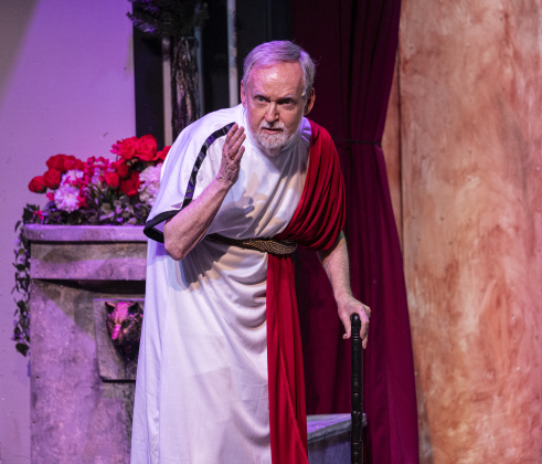 Jerry Brown, playing Erronius, is pictured in a Thursday, March 20, 2025 dress rehearsal of “A Funny Thing Happened On the Way to the Forum,” playing on the Palace main stage through April 19th.    Photo by Andy Sharp.