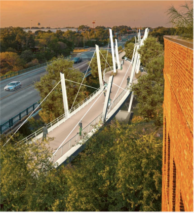 This pedestrian bridge design by Miguel Rosales was approved last March by Georgetown City Council. It will be built alongside the Austin Avenue vehicular bridges. (Sun Archive)