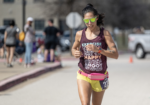 Monica Johnson of Copperas Cove was the first women’s finisher in the 5K race  during the 13th Annual Chase the Chief, held Sunday, March 2, 2025 at East View High School.   2,000 people were registered for the one-mile fun run and 5K event.   Proceeds from the races support physical education programs in Georgetown.   Photo by Andy Sharp.