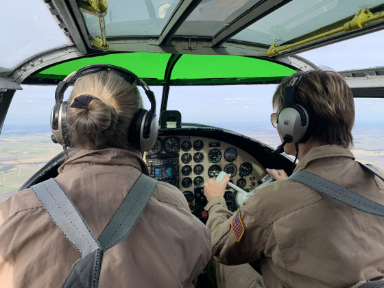 Pilots Beth Jenkins and Valerie Scott used their combined years of experience to fly the Devil Dog during the Field of Honor Flyover Saturday, November 4, 2023. (Sun Archive)
