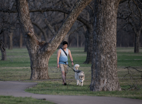 than Bryant and his dog Lowkey enjoy a walk at Berry Springs Park &amp; Preserve on  a windy Tuesday, March 4, 2025.