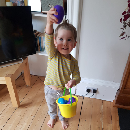 Linda Dwyer's grandson, Simon, finds eggs on Easter.