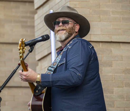 Jason Kee, with Memphis Kee, performs  during the First Friday concert held on the Williamson County Courthouse lawn on Friday, April 4, 2025.  Coordinated by the Downtown Georgetown Association and the Georgetown Beard Club, the free concerts are held on the first Friday of each month.     Photo by Andy Sharp.  