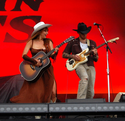 Kaitlin Butts, left, plays with her guitarist Adam Duran during her early afternoon set on Saturday, April 5.