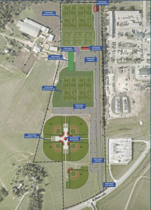 The southeast park would give residents access to sports fields even if they don’t live close to downtown. (Rendering courtesy of Parkhill)