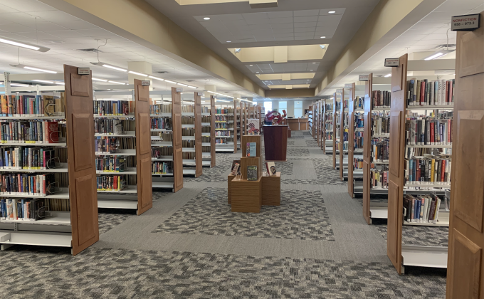 The adult section on the second floor of the library, pictured here, would be reconfigured as part of the proposed long-range library master plan. (Photo by Kaitlyn Wilkes)