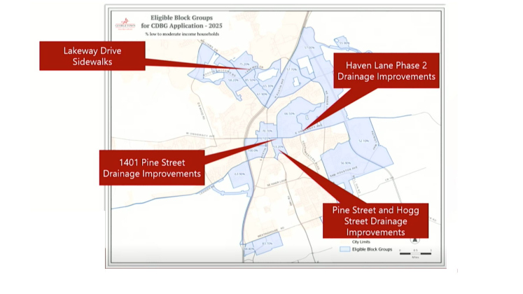 This map shows where the Community Development Block Grant projects are taking place in the city. (Courtesy City of Georgetown)