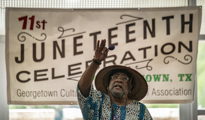 Glenn Towery, Chairman and Founder of Veterans Suicide Prevention Channel, was the keynote speaker at Georgetown's 71st Juneteenth celebration, held Saturday, June 17, 2023 at the Georgetown Community Center in San Gabriel Park.   The event is sponsored by the Georgetown Cultural Citizen Memorial Association. Sun Archive.