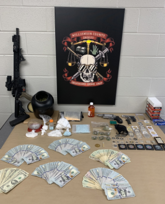 Approximately $27,000 in cash, five ounces of suspected methamphetamine, 10 ounces of suspected cocaine and seven ounces of suspected fentanyl were seized by the Sheriff’s Office, May 21. Photo courtesy of the Williamson County Sheriff’s Office.