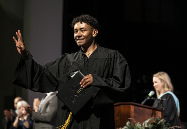 Kameron Michael Hall-Williams smiles after receiving his diploma during the Richarte High School commencement ceremony held at the Klett Performing Arts Center  on Thursday, May 22, 2025.