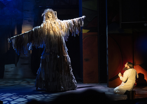 Brooke McGaughey, left, as Fruma-Sarah, and Brian Joyce, right, playing Tevye, are shown in a photo from the dress rehearsal for the Palace production of Fiddler on the Roof  on Thursday, May 29, 2025.  The play will run through July 6th on the Springer main stage.    Photo by Andy Sharp.