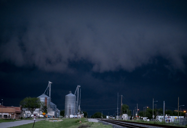Storm clouds gather over a portion of downtown Granger on  Wednesday, April 30. 2025.  Photo by Andy Sharp.