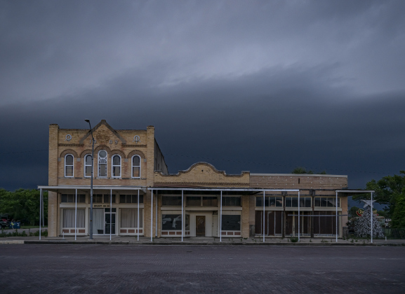 Storm clouds gather over West Davilla Street in  downtown Granger on  Wednesday, April 30. 2025.  Photo by Andy Sharp.