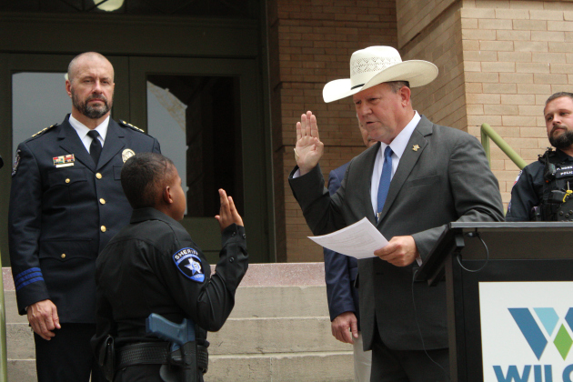 DJ is sworn in by Sheriff Lindemann as an Honorary Deputy. The 13-year-old is an honorary officer for more than 1,350 different agencies across the country.