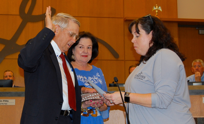 New District 3 Council Member Ben Butler was joined by his wife Betty, middle, during his swearing in on May 13. (photos by Kaitlyn Wilkes) 