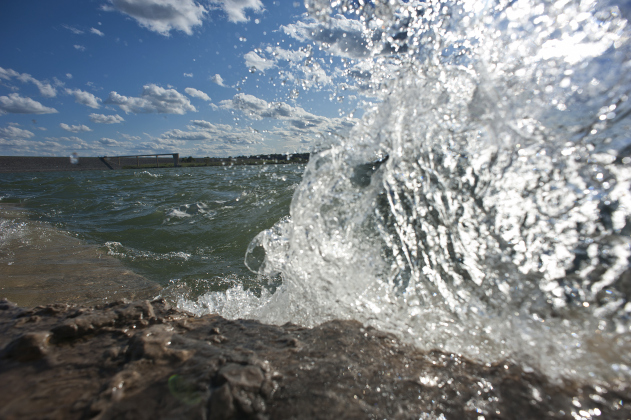 Overlook Park at Lake Georgetown is shown on Wednesday, March 21, 2012 as big waves of water pound the shoreline.  For the first time in a long while, Lake Georgetown is approaching its full level of 791 feet. Sun Archive.