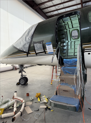 Southwest Aerospace Technologies conducts teardown of an old Cessna Citation Sovereign business jet, which was officially registered in Spain. After being inspected by SWAT’s repair station, the used engines are expected to sell for up to $2 million for reuse. Photo by Abbey Archer